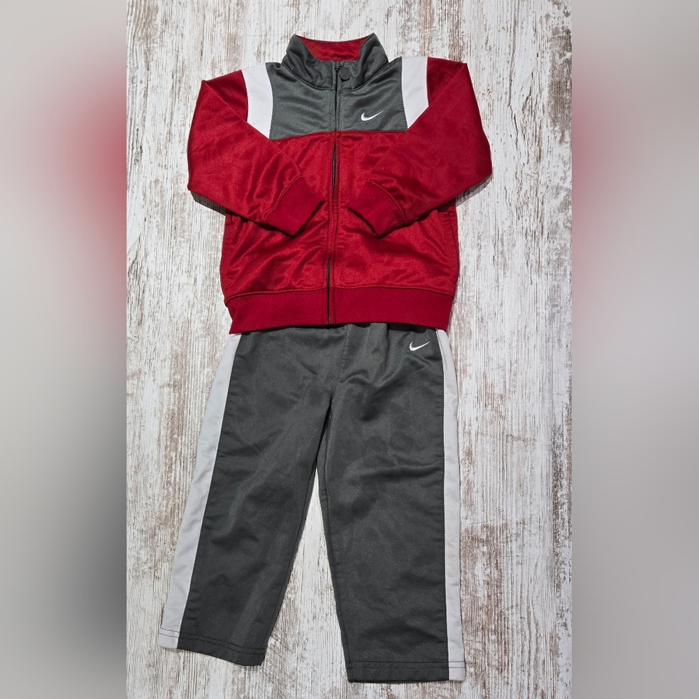 Nike Toddler Red and Gray Jogger Set